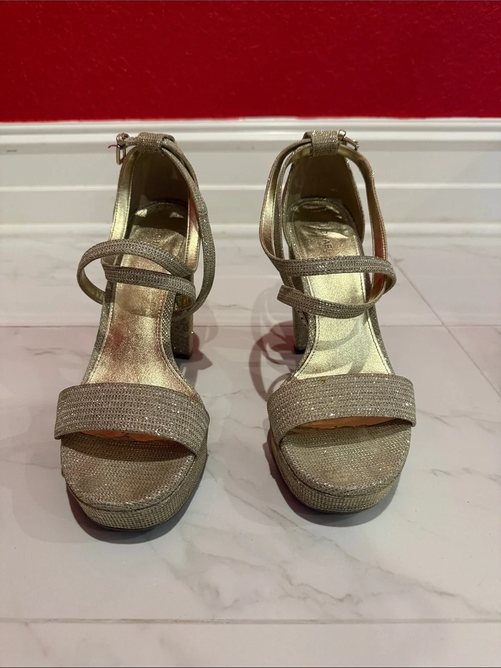 MICHAEL Michael Kors Gold Glitter Block Heel Sandals